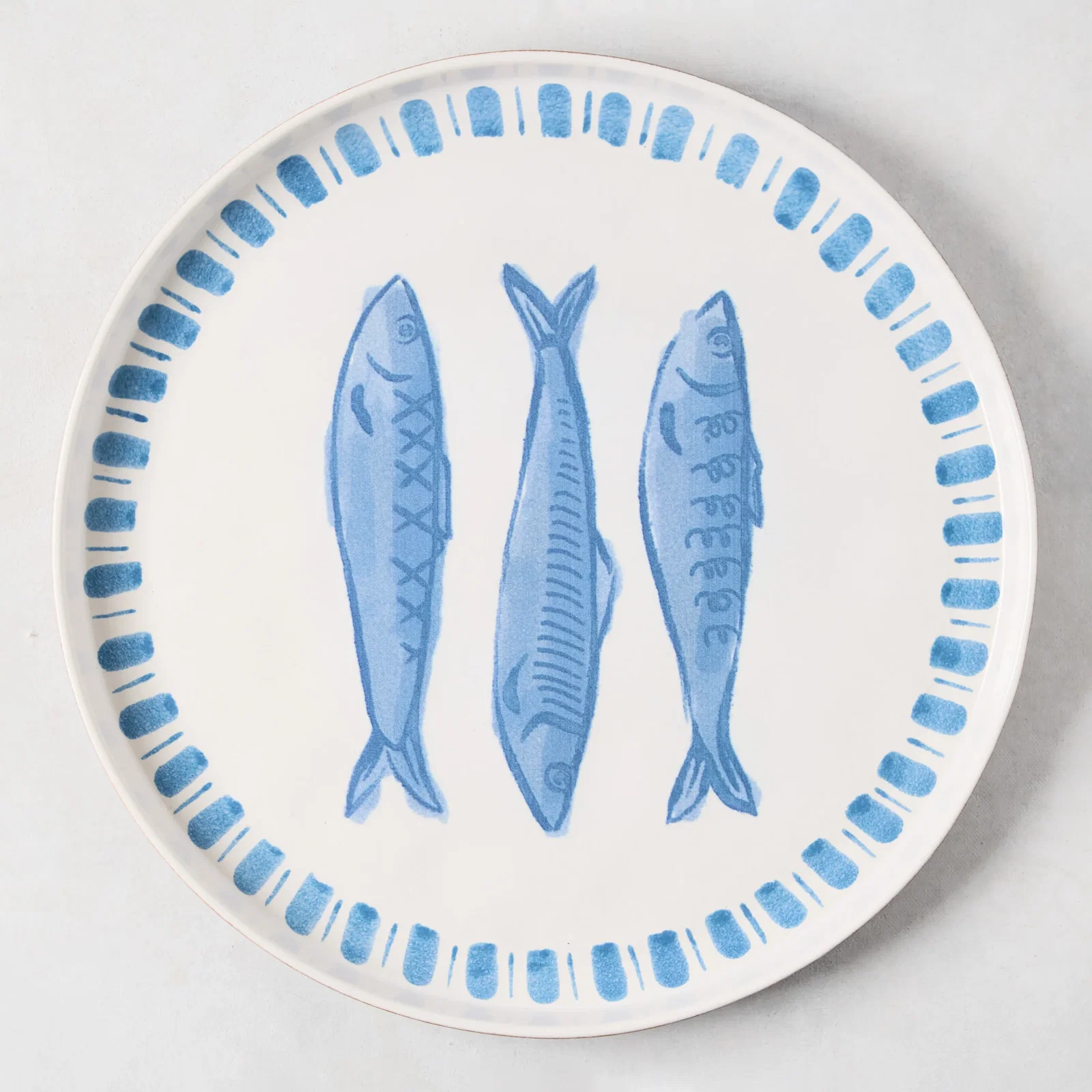 Image of Painted Blue Sardine Terracotta Round Serving Platter