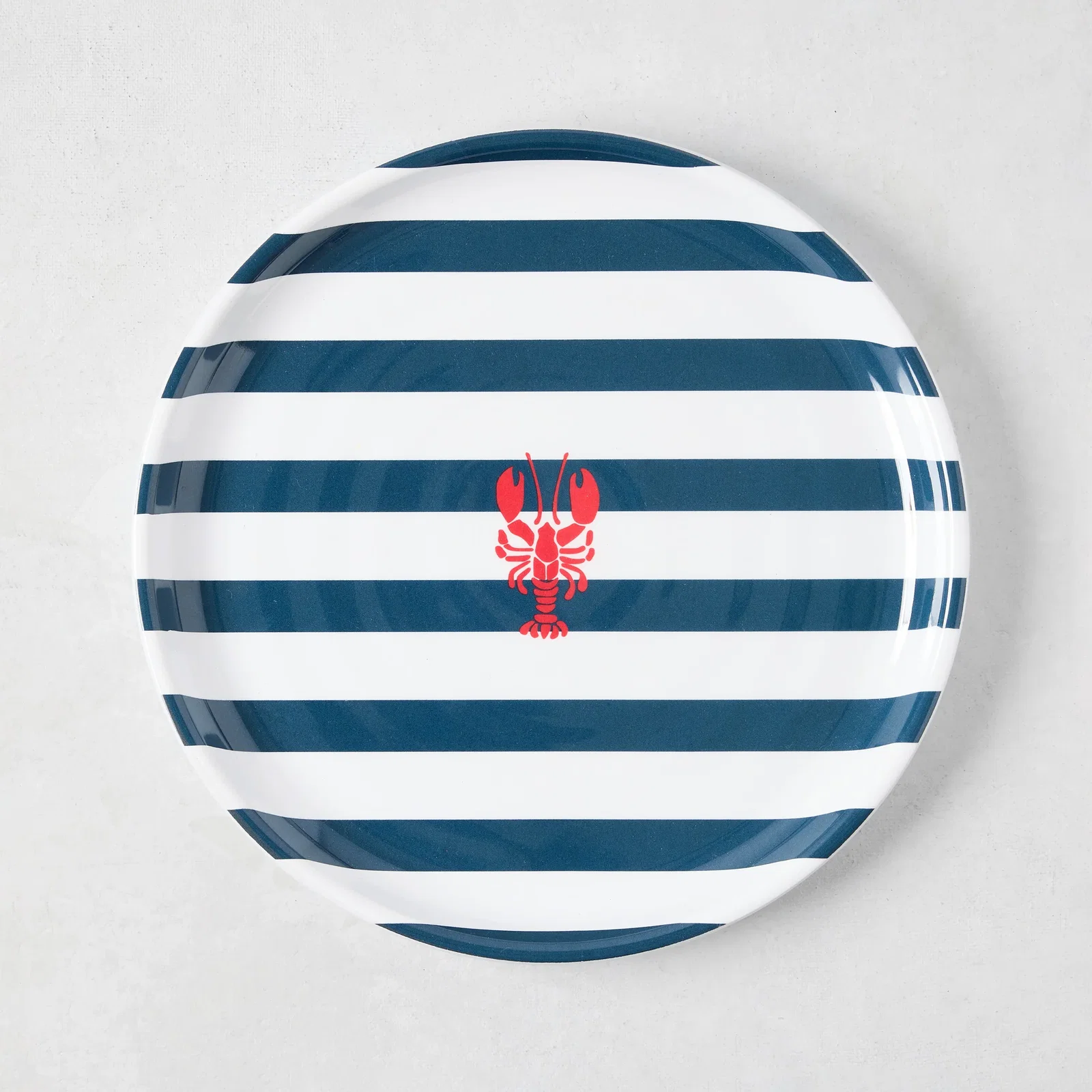 Image of HG Melamine Navy Blue Stripe and Red Lobster Melamine Salad Plate