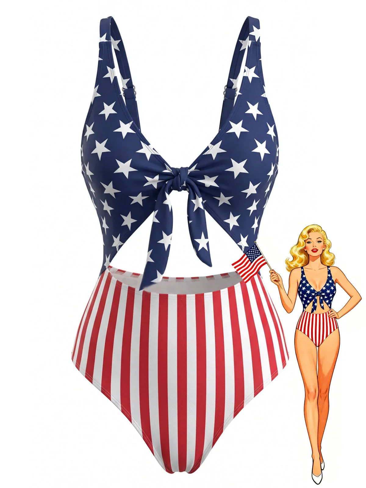 1940s Lace-Up Stars & Stripes Swimsuit