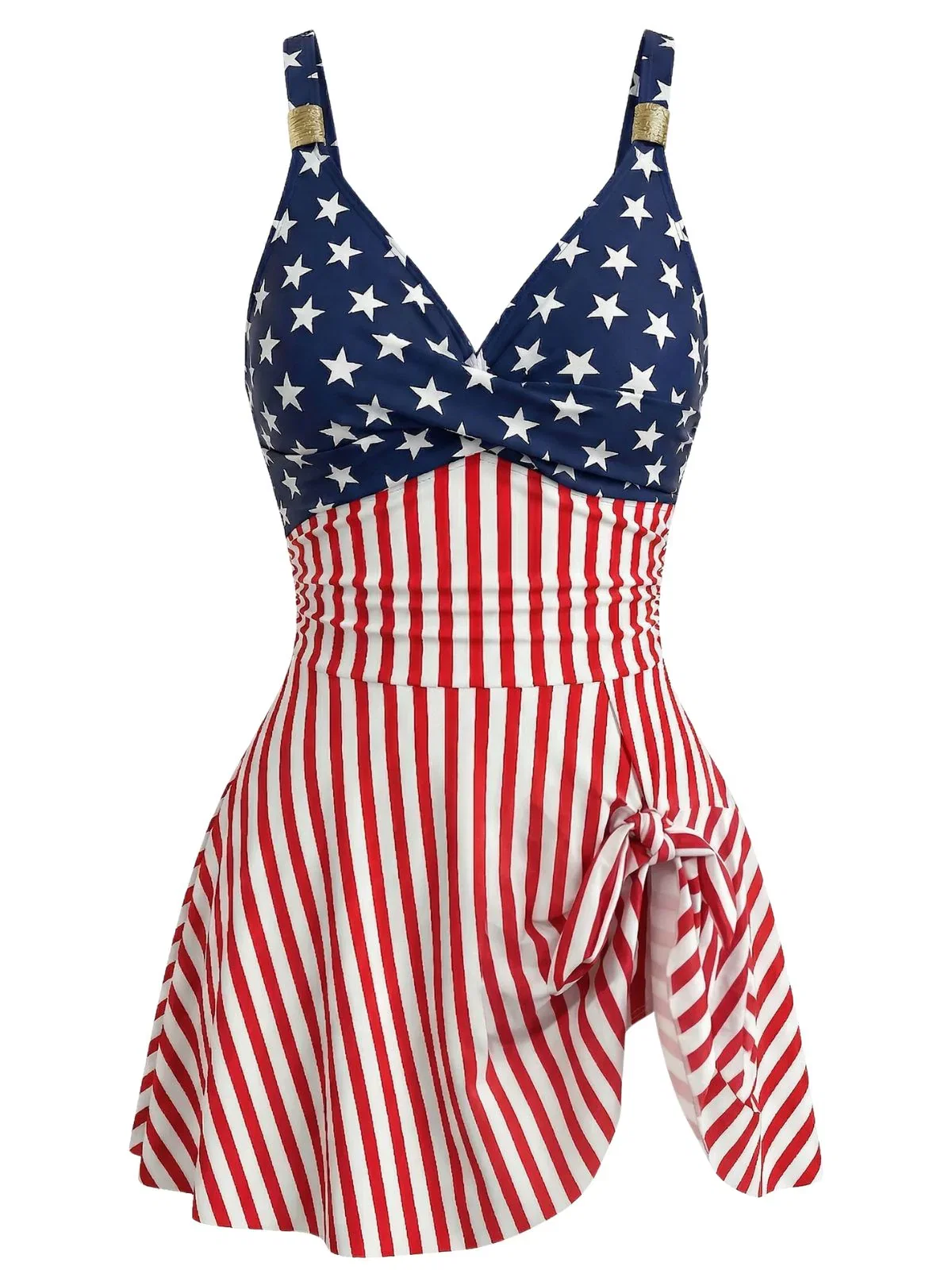 Blue & Red 1940s Striped Star One-Piece Swimsuit