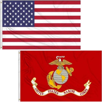 2 Pack: Embroidered 3'x5' Double Sided USA and Military Flags