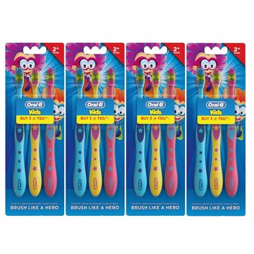 12 Pack Oral-B Kids Toothbrush,extra soft (4 Packs of 3)