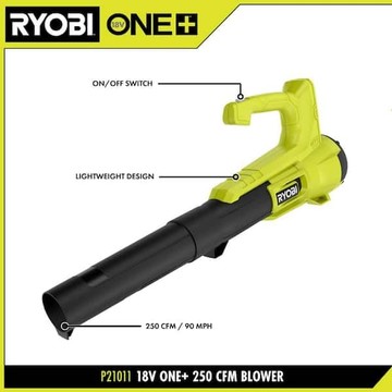 RYOBI 18V 90 MPH 250 CFM Cordless Battery Leaf Blower/Sweeper with 2.0 Ah