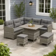 Sofa 6-Piece with lift-top table grey rattan