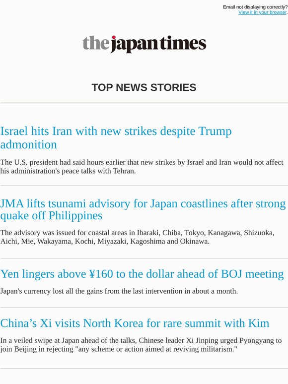 Today's top news: Israel hits Iran with new strikes despite Trump admonition