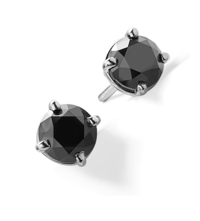 White gold black diamond stud earrings with four-prong setting.