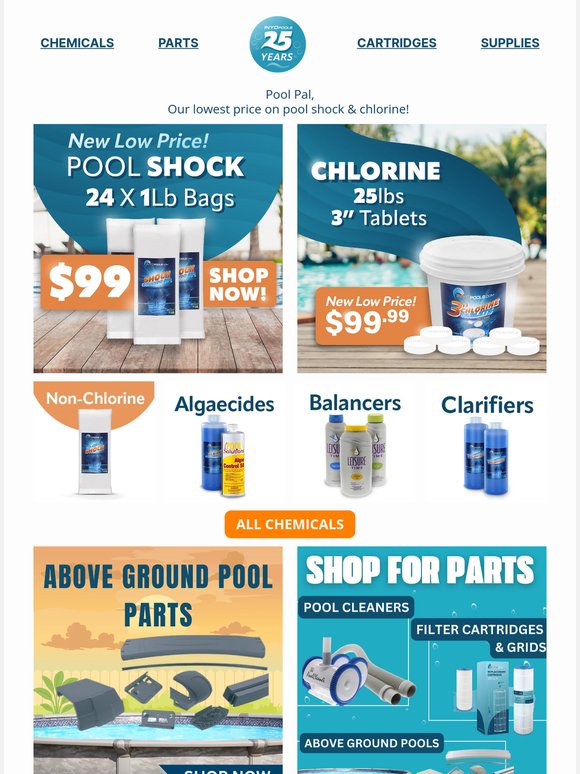 EXTRA LOW PRICE: 25lbs of Chlorine Now $99