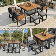 Patio Dining Set for 6 Acacia Wood Space-Saving 7-Piece