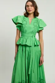 Cotton Cutwork Belted Midi Dress