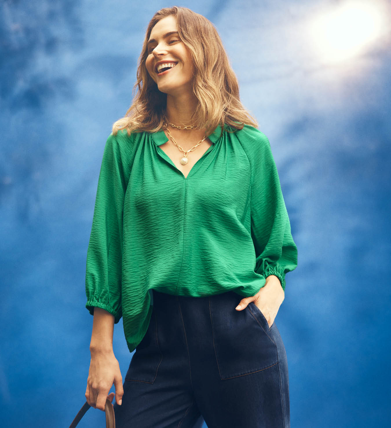 Open Neck 3/4 Sleeve Top