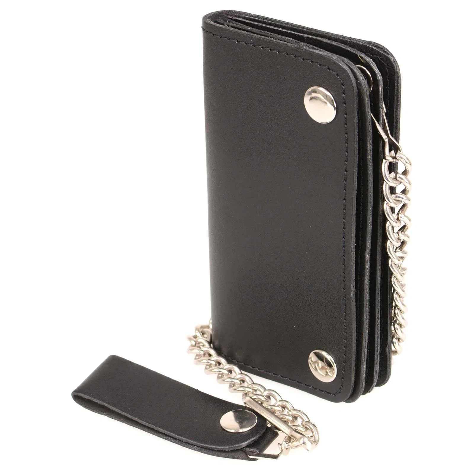 Image of Milwaukee Leather MLW7802 Men's 6” Leather Long Bi-Fold Biker Wallet w/ Anti-Theft Stainless Steel Chain