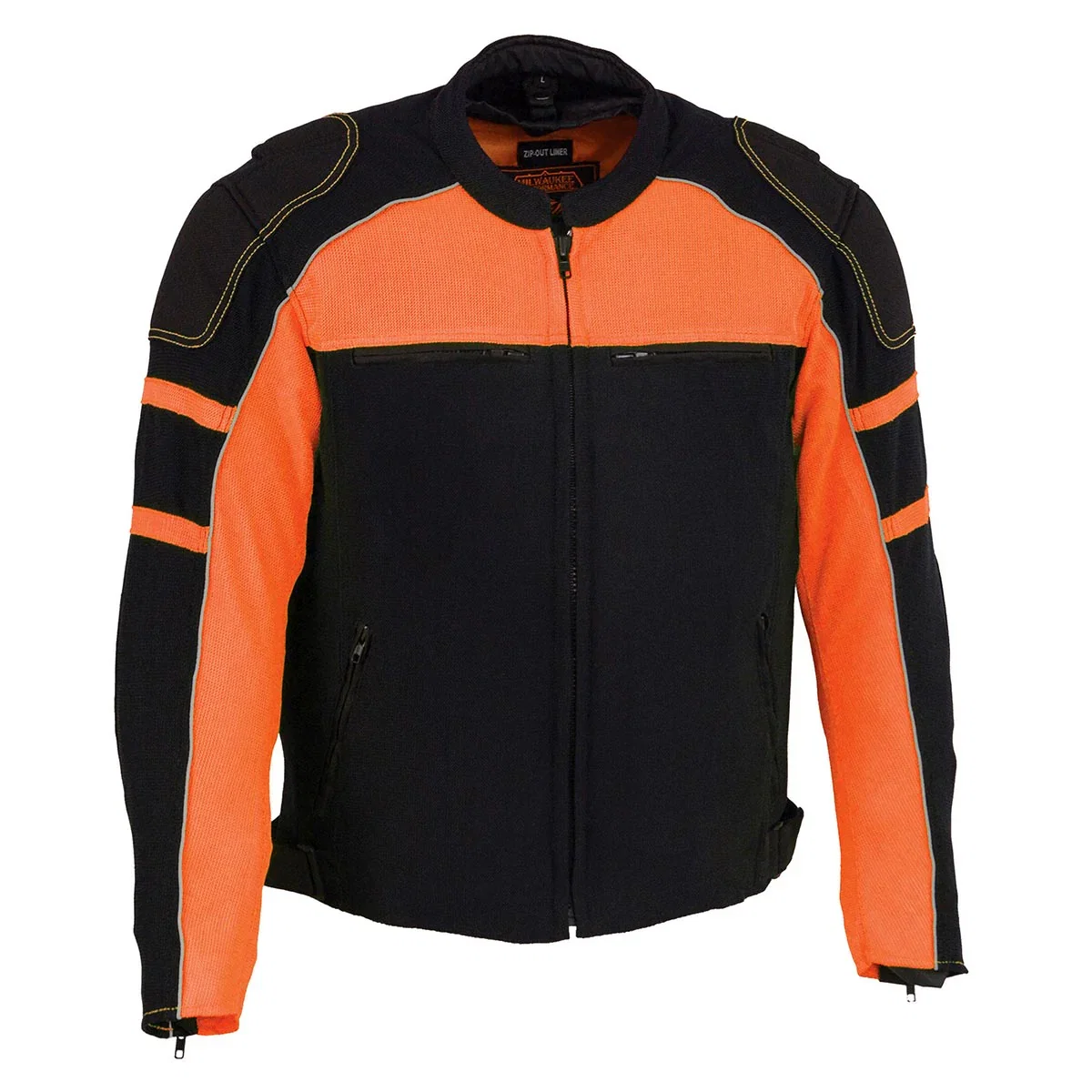 Image of Milwaukee Leather Men's Black and Orange CE Armored All Season Textile Motorcycle Riding Jacket  - MPM1791