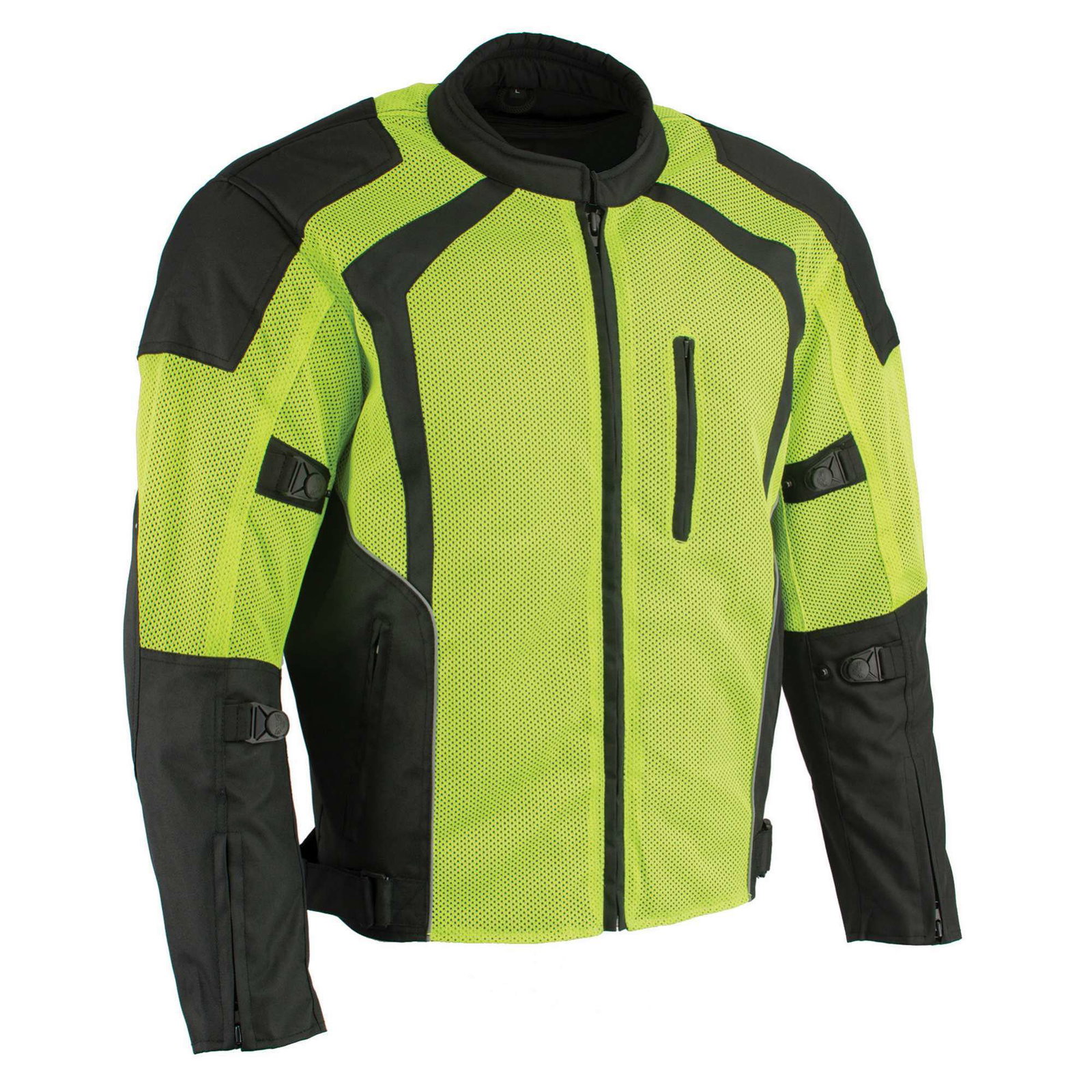 Image of Milwaukee Leather MPM1793 Green High Vis Armored Mesh Motorcycle Jacket for Men - All Season Biker Jacket