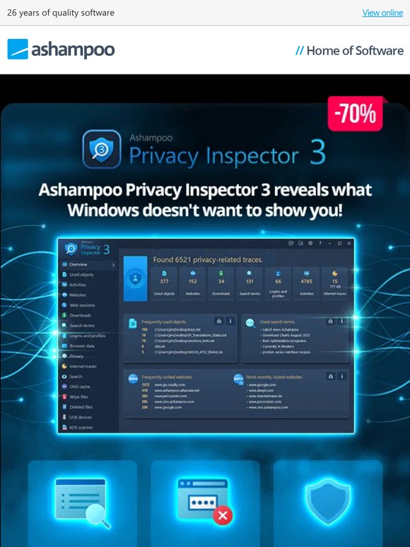 Hidden data about the way you, and others, use your PC - Ashampoo Privacy Inspector 3
