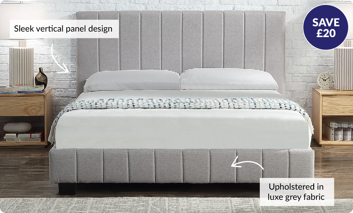 Save £20. Sleek vertical panel design, upholstered in luxe grey fabric