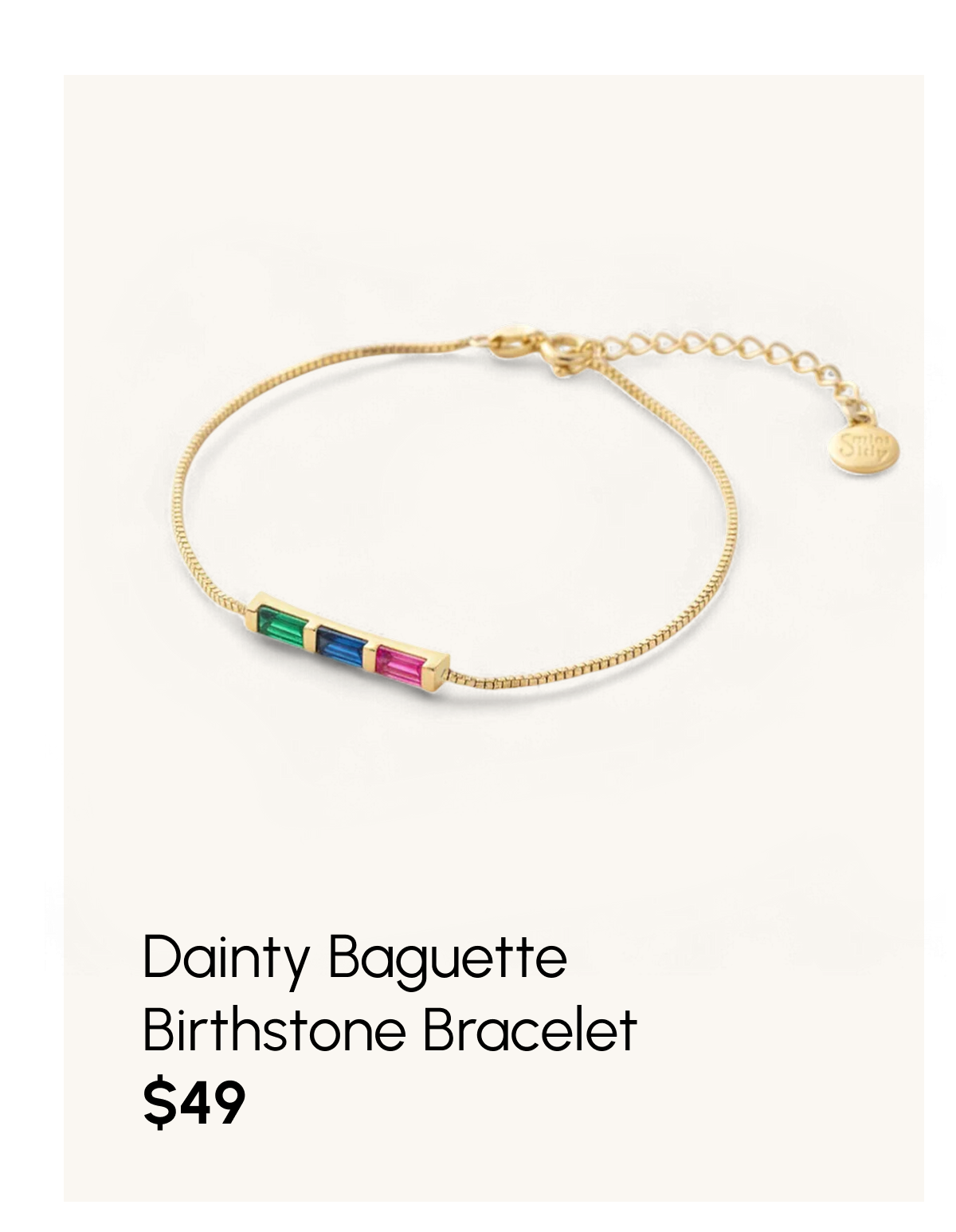 Dainty Baguette Birthstone Bracelet