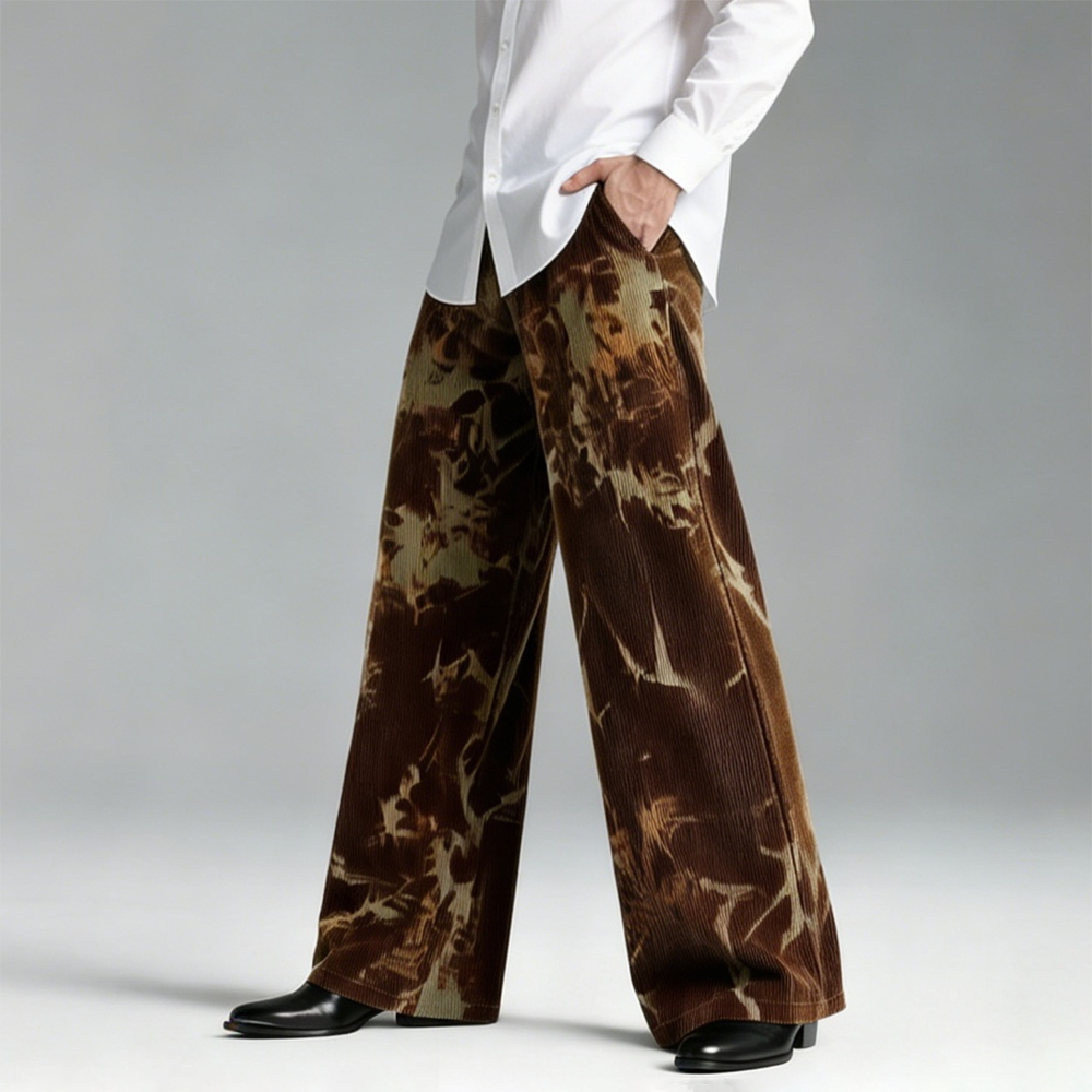 Okaywear Flame Printed Slant Pocket Elastic Waist Wide Leg Pants