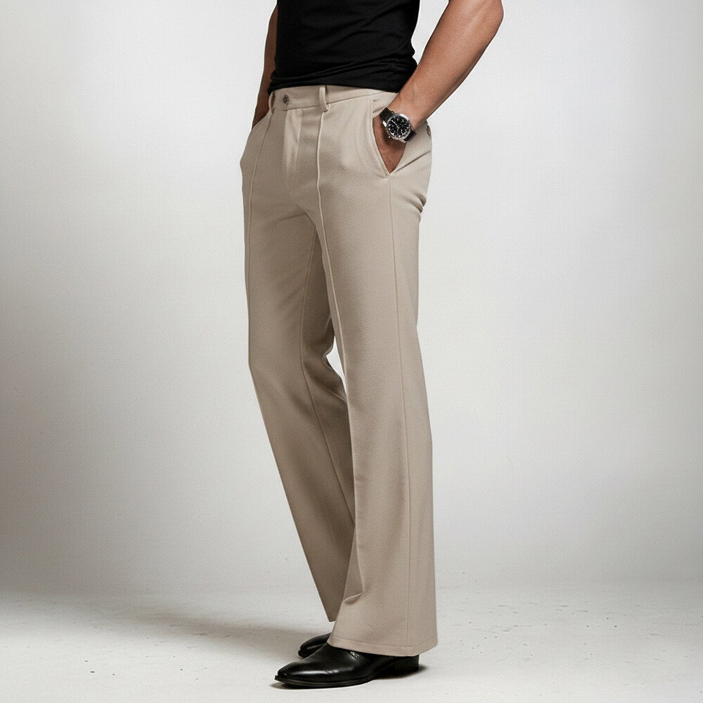 Okaywear Seam Detail Slant Pocket Mid-Rise Beige Pants