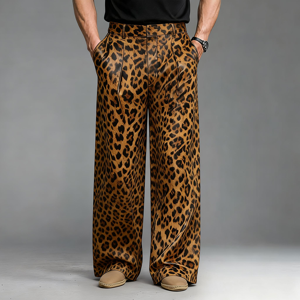 Okaywear Leopard Printed Slant Pocket Mid Rise Brown Pants