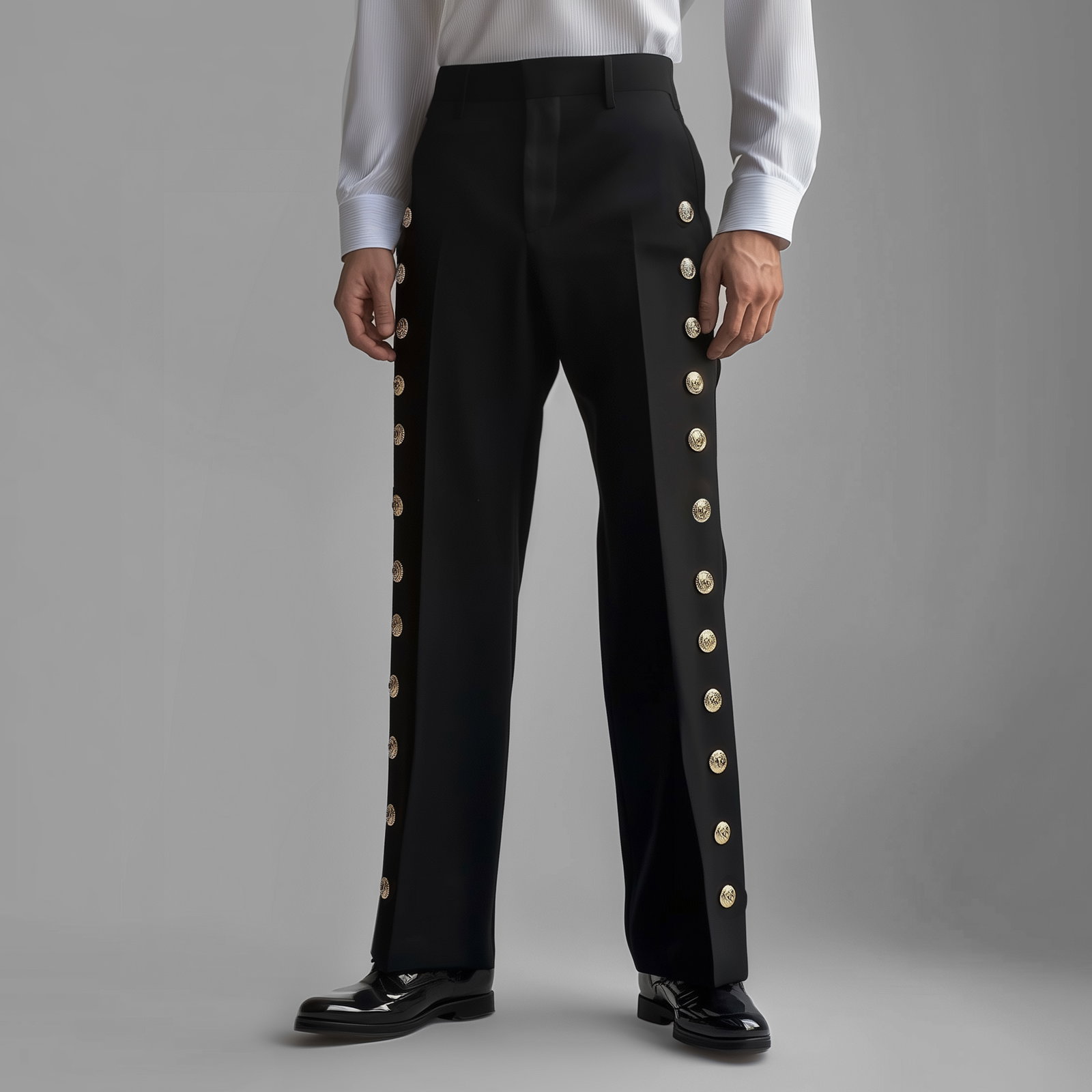 Okaywear Side Metal Button Single Pleated Straight Pants