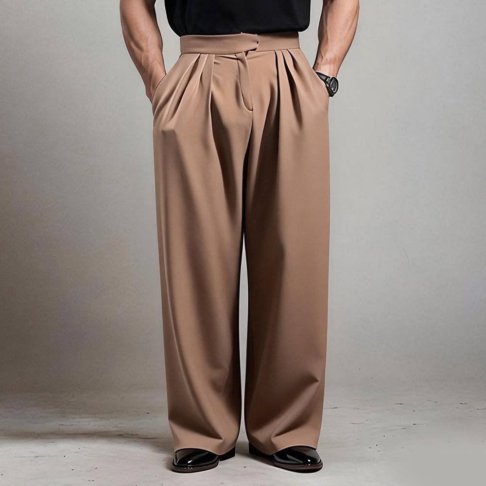 Okaywear Slant Pockets Ruched Brown Wide Leg Pants