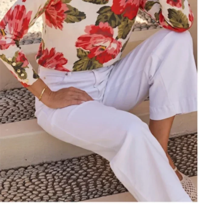 Cream & Pink Floral Print Jumper With Gold Buttons