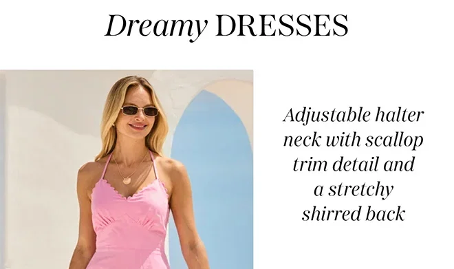 Pink Linen Blend Scallop Detail Halter Neck Midi Dress