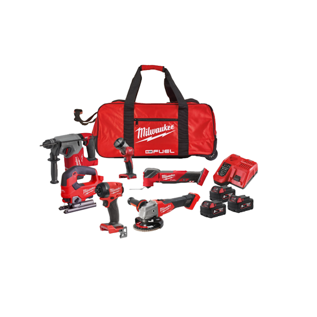 Milwaukee 6 Piece M18 Tool Kit + 3x5ah Batteries, Charger, & Bag