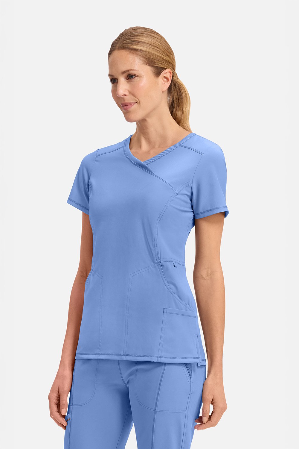 Image of Infinity by Cherokee Women's Mock Wrap Scrub Top, Ciel Blue