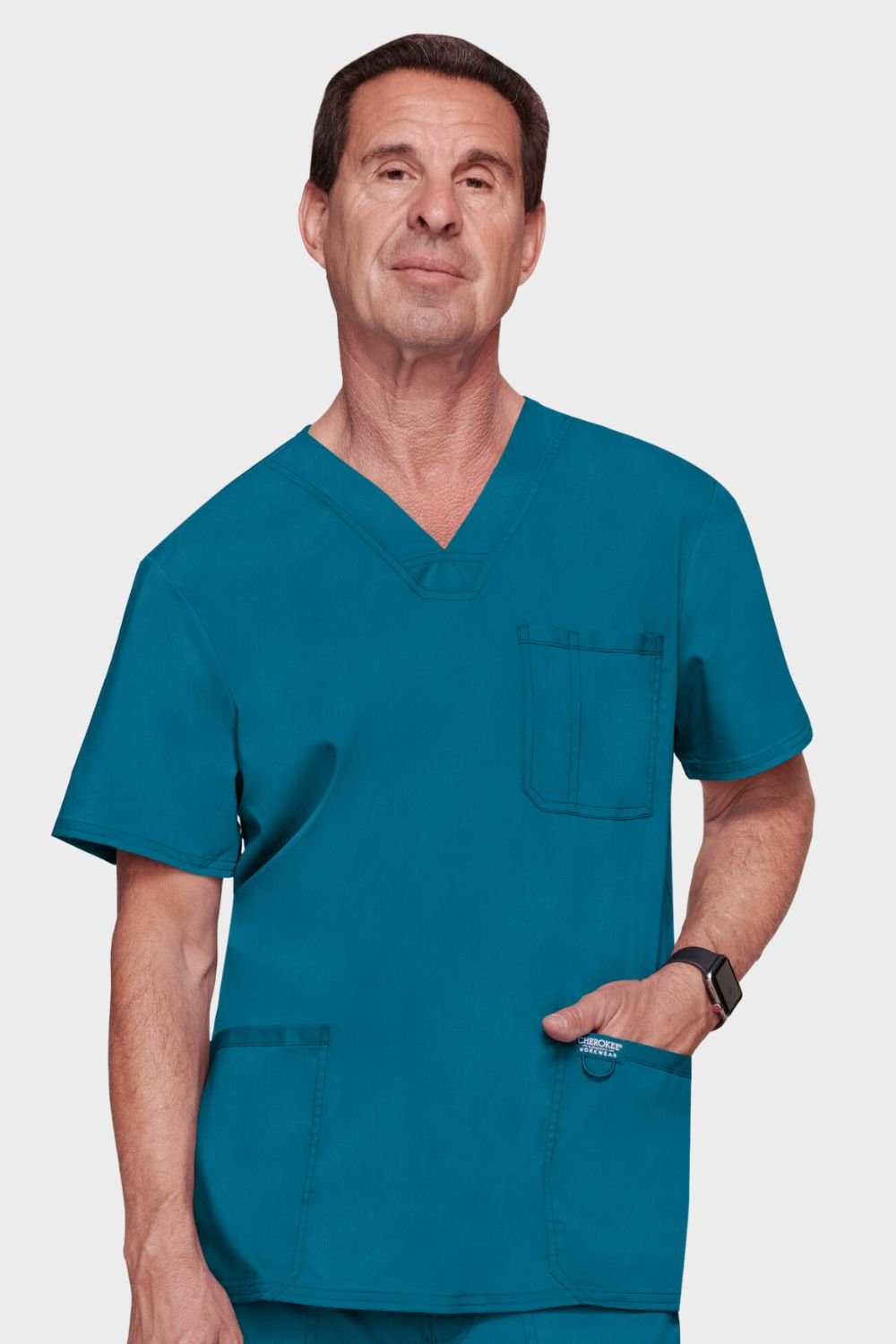 Image of Cherokee Revolution Men's V-Neck Scrub Top, Caribbean Blue