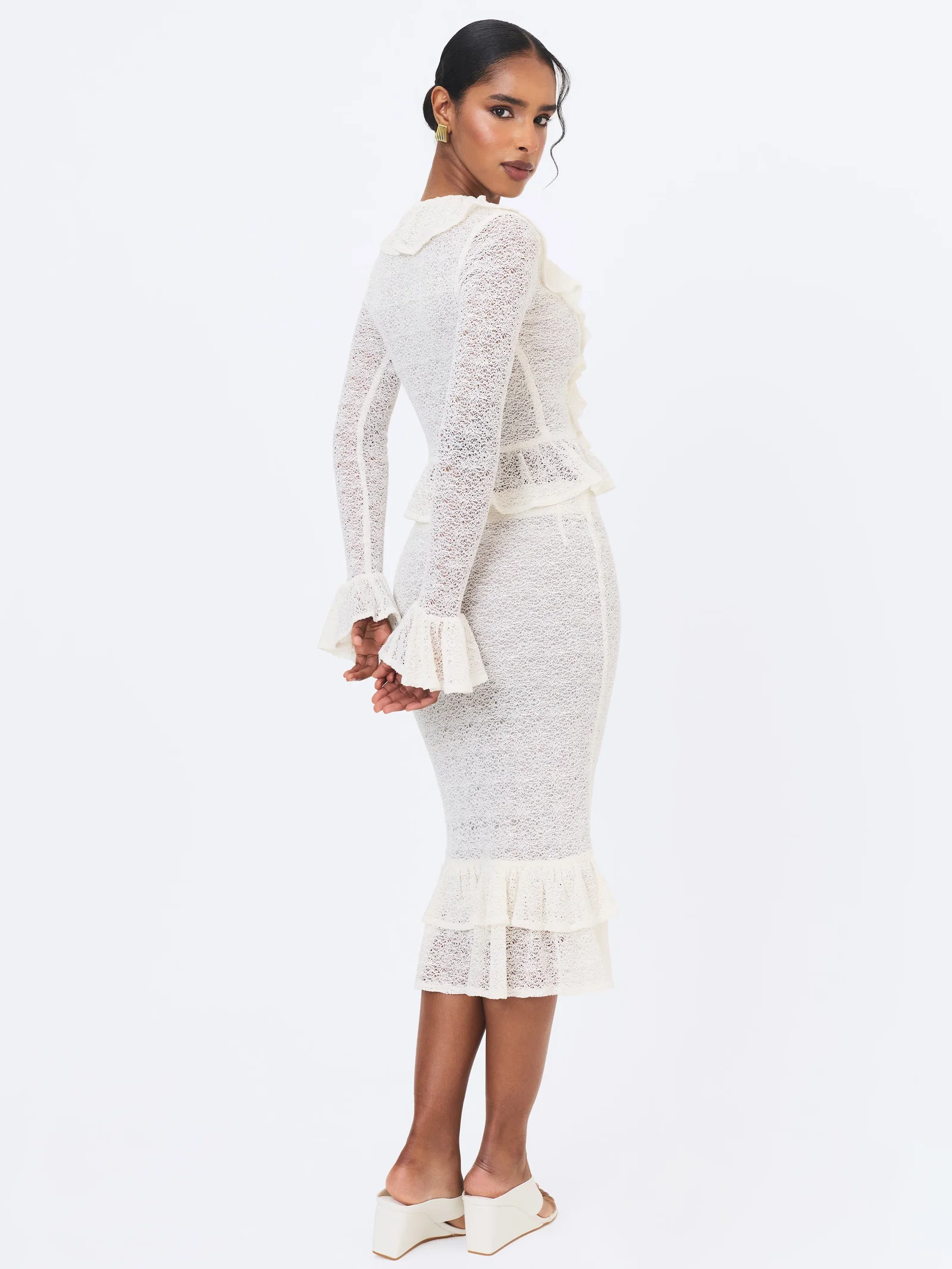 Urvi Ivory Crochet Ruffle Midi Skirt