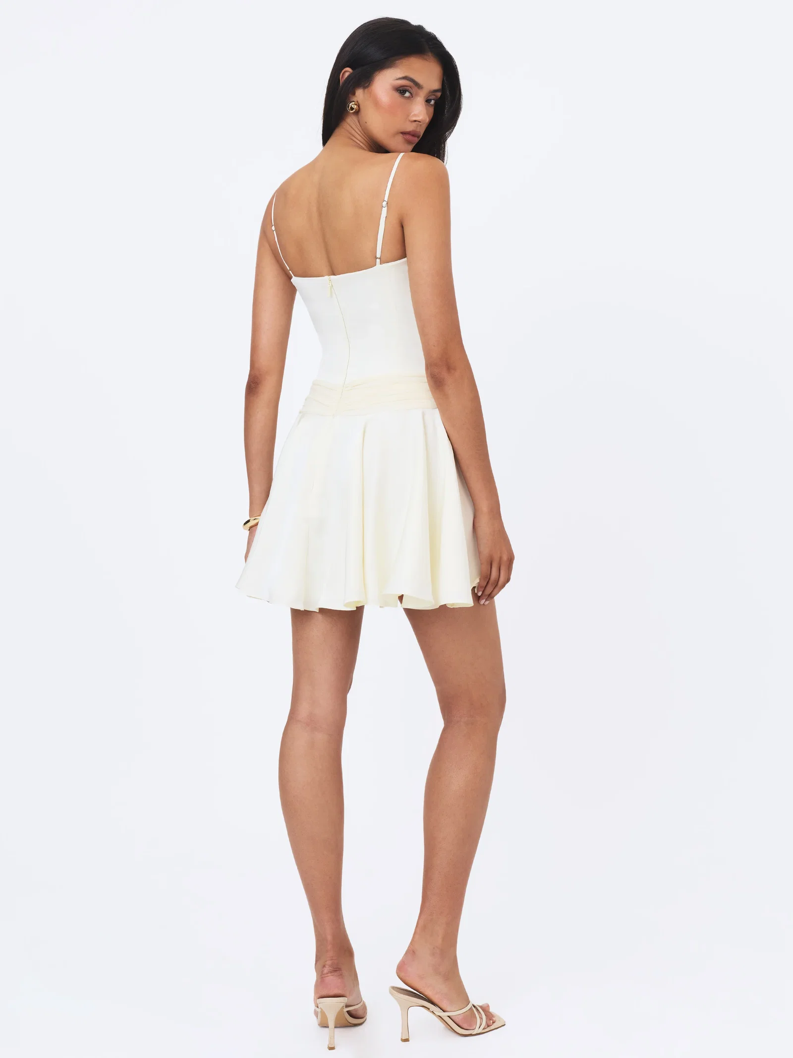 Yvonne Ivory Satin Asymmetrical Ruched Mini Dress