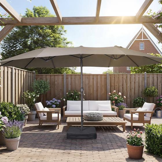Dubbele parasol met voet – taupe