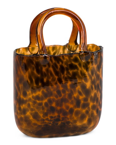 12X7.5 Leopard Pattern Glass Purse Vase