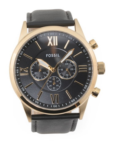 Men's Flynn Chronograph Leather Strap Watch, Leather/Gold