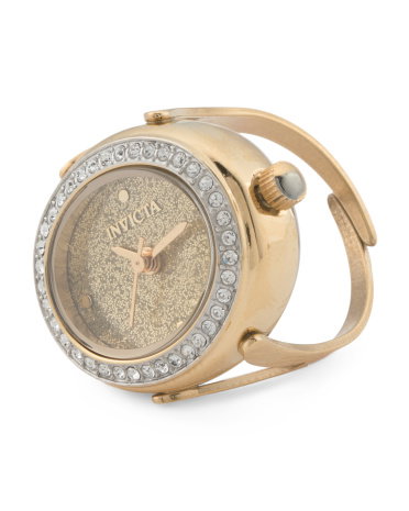 Ladies Stainless Steel Gold Mini Round Ring Watch