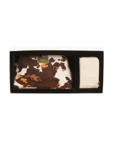Leather Travel Vanity Pouch And Grained Zip Card Case, Leather/Gold