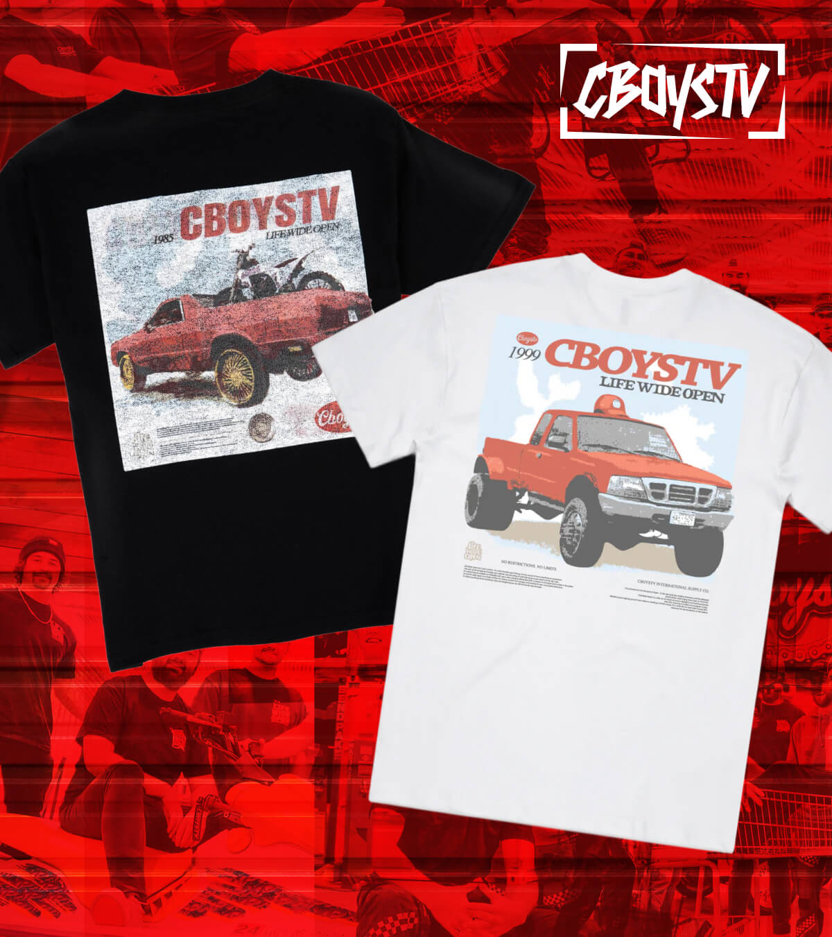 Shop CBoysTV, featuring graphic tees with cars, trucks and more