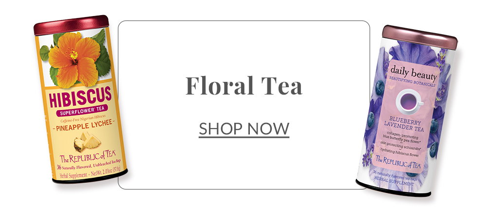Hibiscus Pineapple Lychee tea tin and Daily Beauty Blueberry Lavender tea tin
