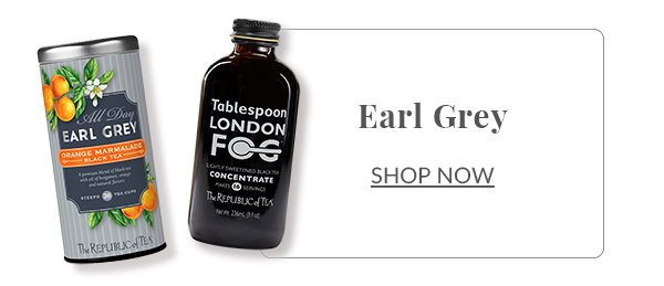 Earl Grey Orange Marmalade tea tin and Tablespoon London Fog Concentrate glass bottle