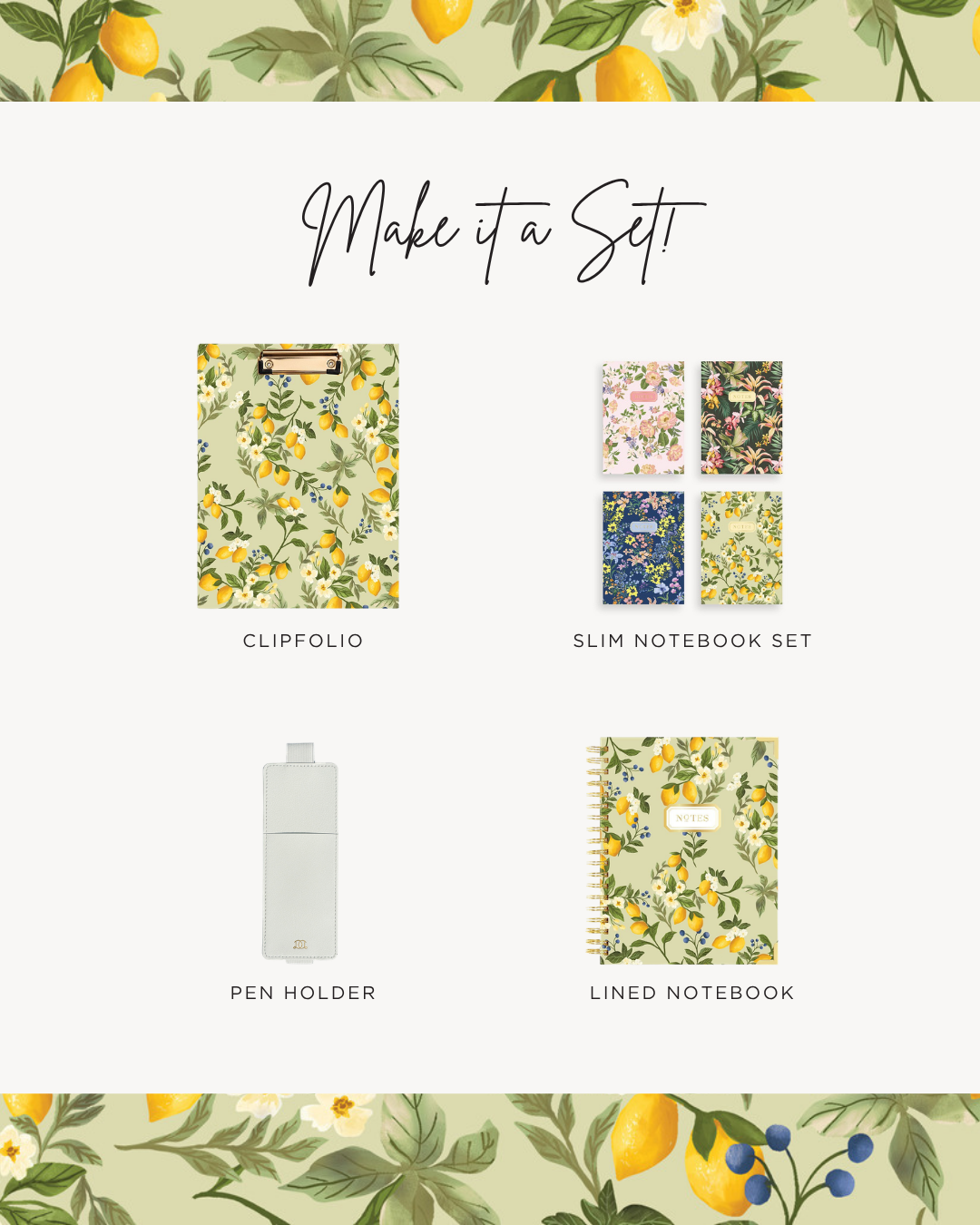 make it a set, clipfolio, slim notebook set, pen holder, lined notebook