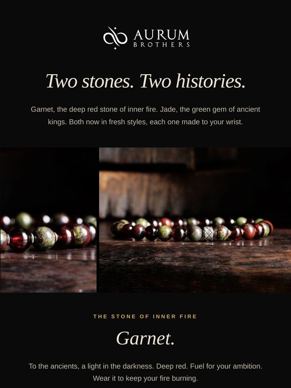 Deep red garnet. Imperial green jade.