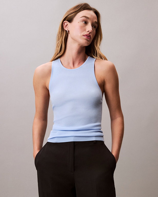 VISCOSE BLEND RIBBED TANK TOP
