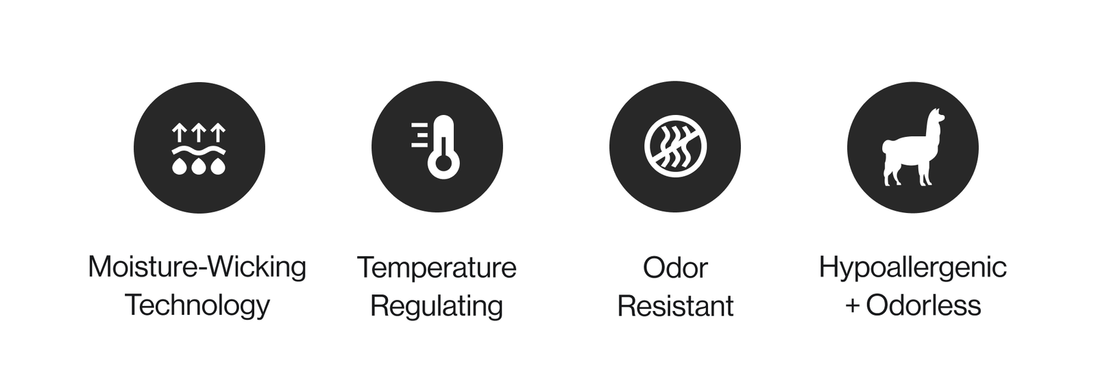 Moisture Wicking Temperature  Antimicrobial Properties   Hypoallergenic + Odorless