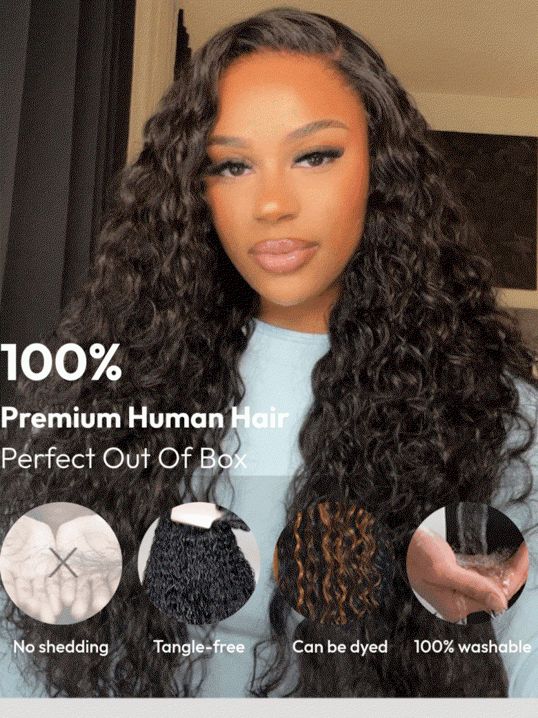 [22'= $118] From 18' 13x4 Pre-Everything™ Natural Black Micro Water Wave Wig With Invisi Drawstring