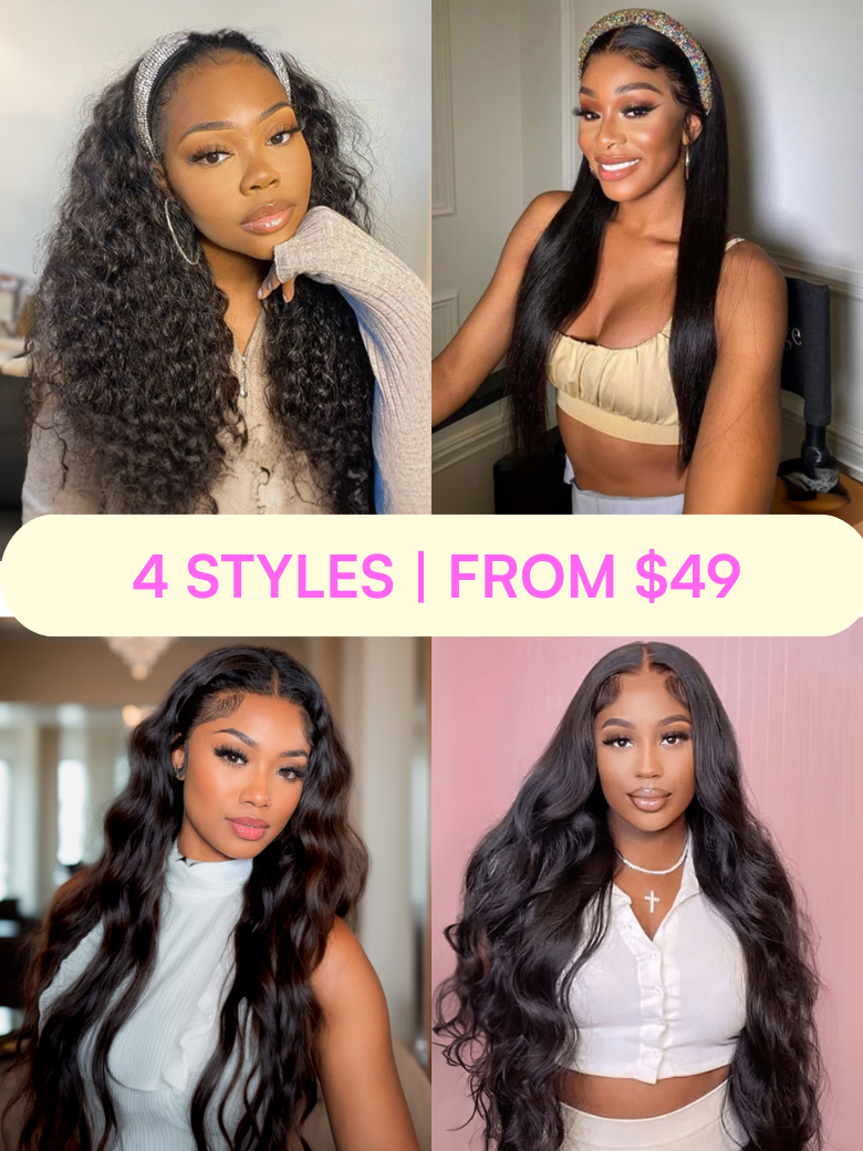 Price From $49: Headband Wig | 250% Density 6x4.5 Lace Wig | 4x4 Lace Closure Wig