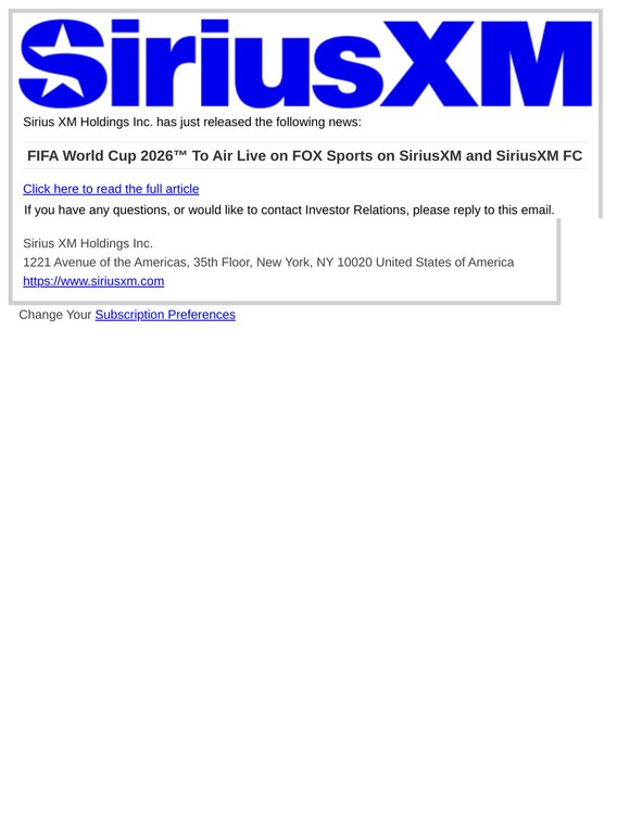 FIFA World Cup 2026™ To Air Live on FOX Sports on SiriusXM and SiriusXM FC
