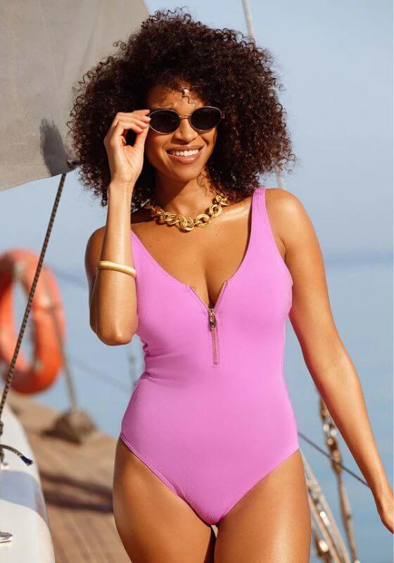 Image of Malibu Zip Up Swimsuit Purple Orchid