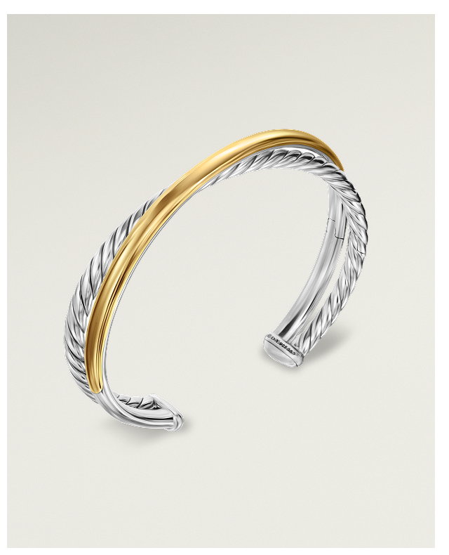 Crossover Two Row Cuff Bracelet Sterling Silver with 14K Yellow Gold, 10.7mm