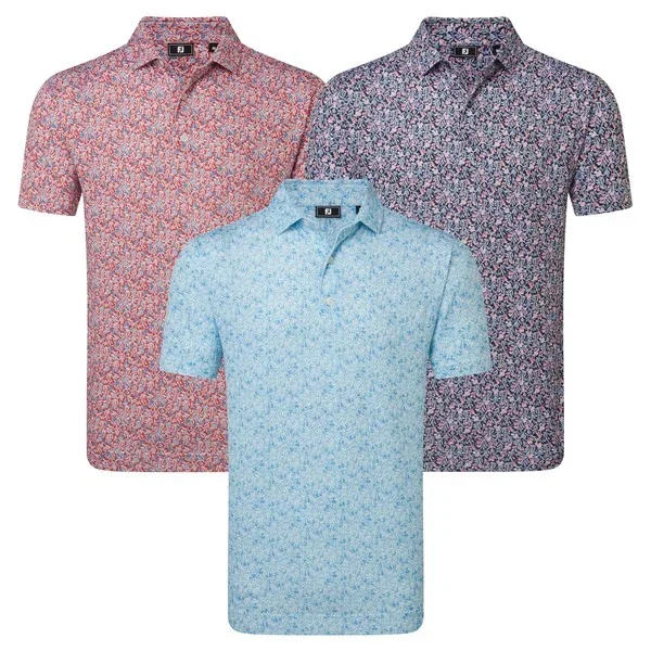 FootJoy Mens Meadow Print Lisle Golf Polo Shirt